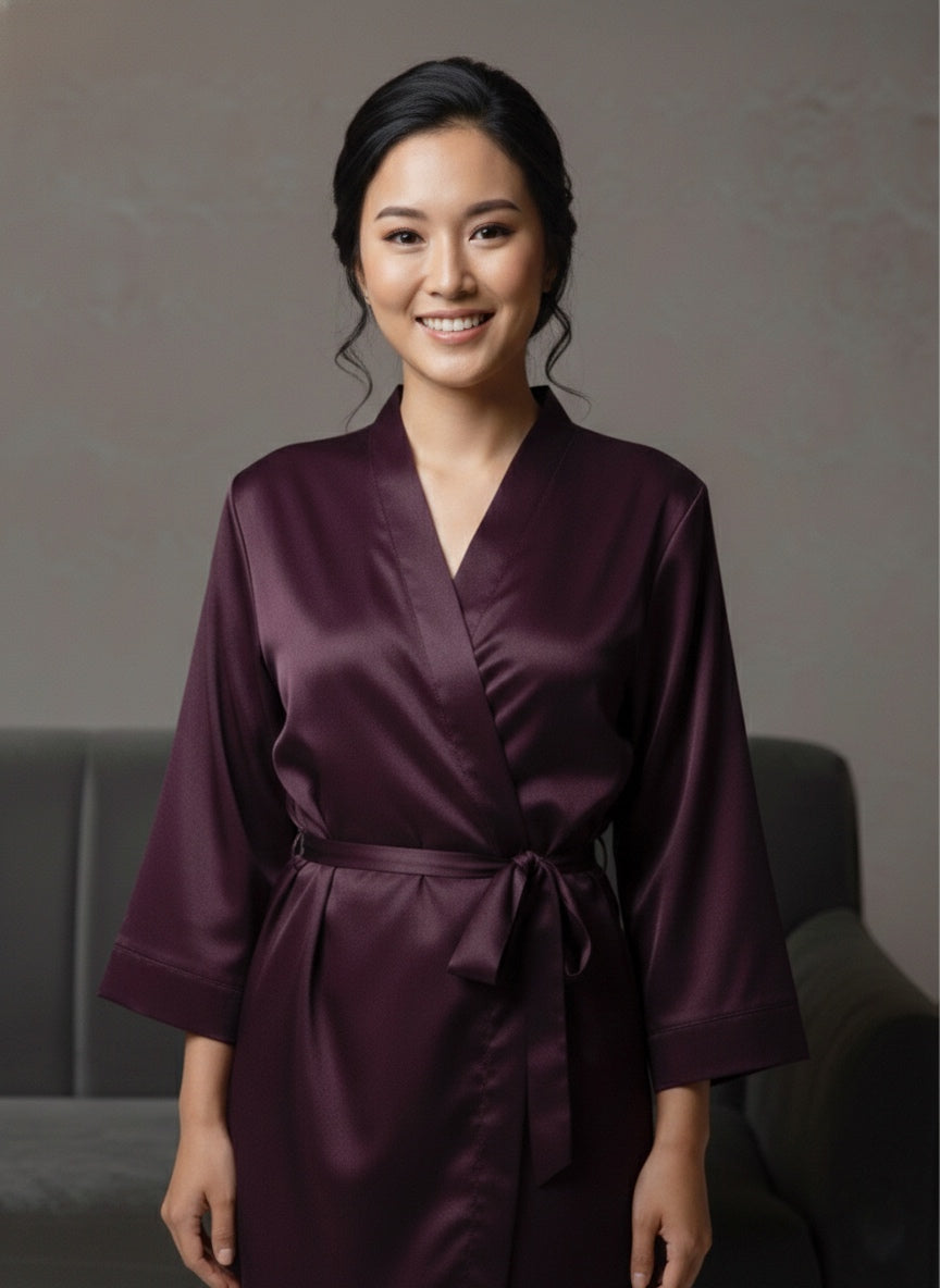 Wine Satin Robe - Bride & Bridesmaid Custom Robe