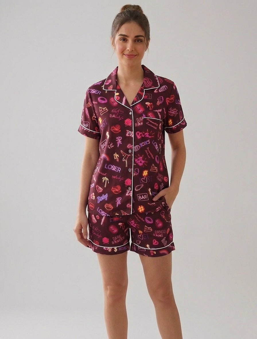 Trippy print shorts set