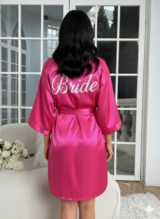 Magenta pink Satin Robe - Bride & Bridesmaid Custom Robe