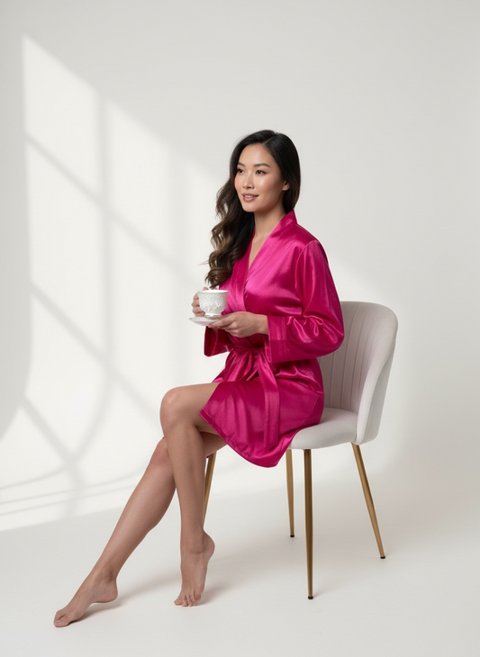 Magenta pink Satin Robe - Bride & Bridesmaid Custom Robe