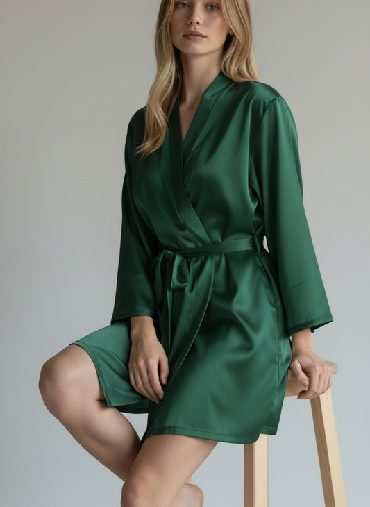 Bottle green Satin Robe - Bride & Bridesmaid Custom Robe