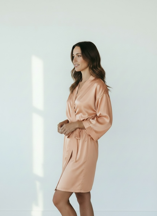 Peach Satin Robe - Bride & Bridesmaid Custom Robe