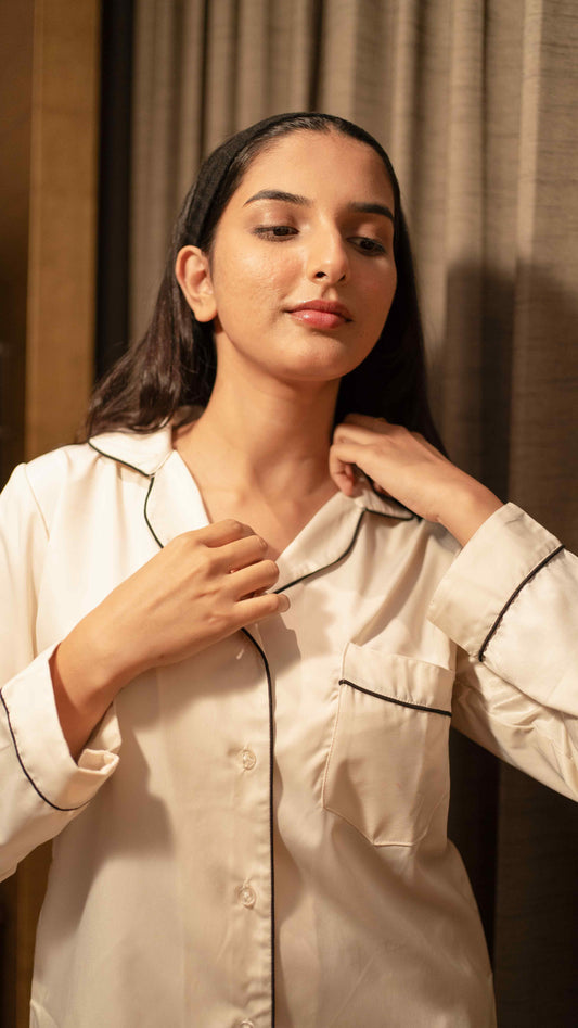 Off white satin pj set