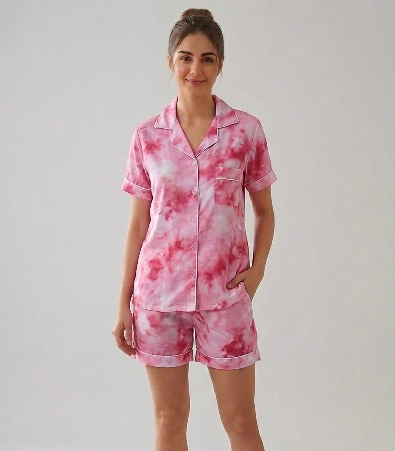 Pink tiedye shorts set
