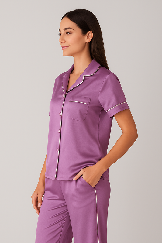 Purple Satin Pj Set