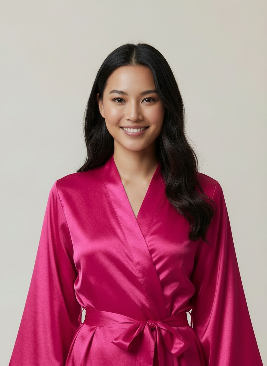 Magenta pink Satin Robe - Bride & Bridesmaid Custom Robe