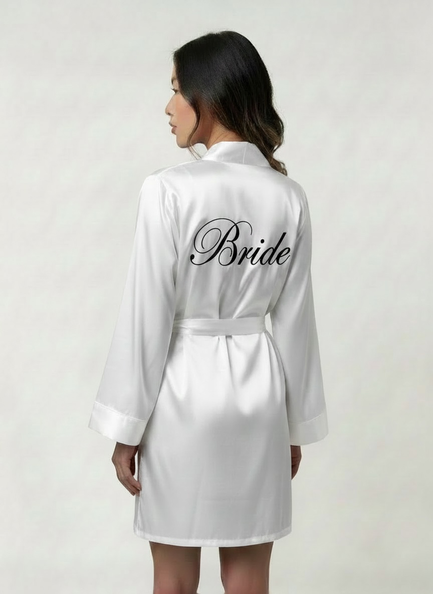 White Satin Robe - Bride & Bridesmaid Custom Robe