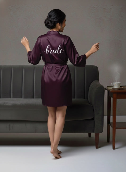 Wine Satin Robe - Bride & Bridesmaid Custom Robe