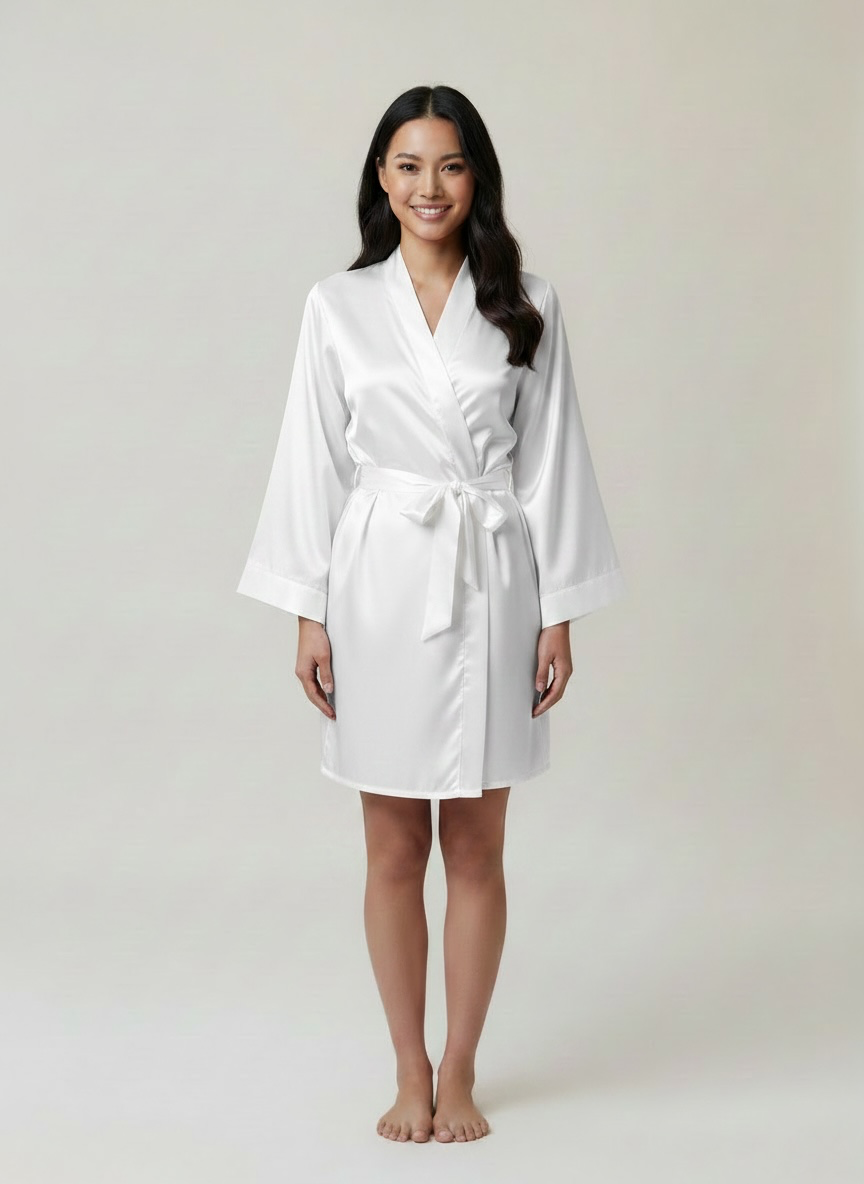 White Satin Robe - Bride & Bridesmaid Custom Robe
