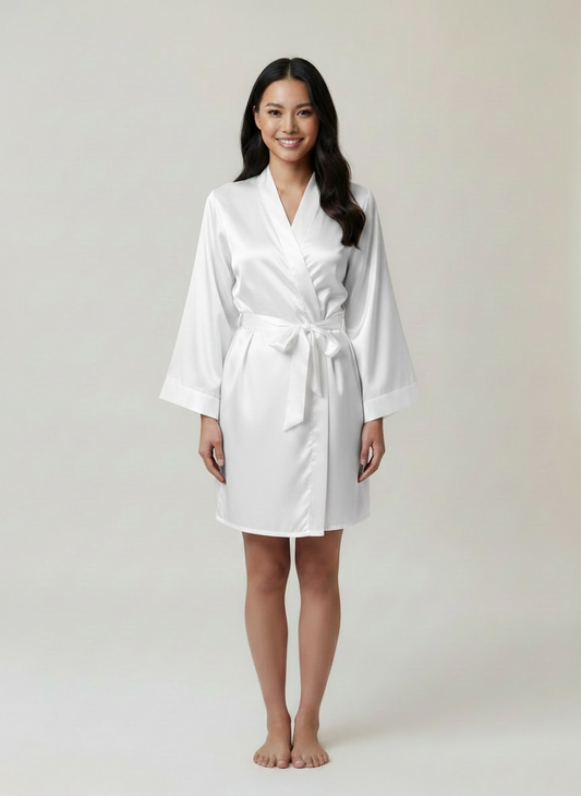 White Satin Robe - Bride & Bridesmaid Custom Robe