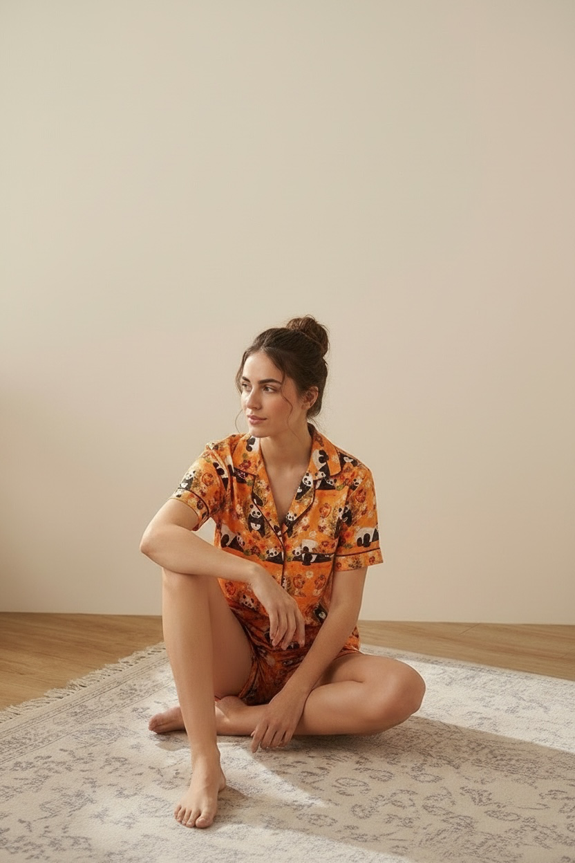 Mustard panda shorts set