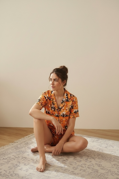 Mustard panda shorts set