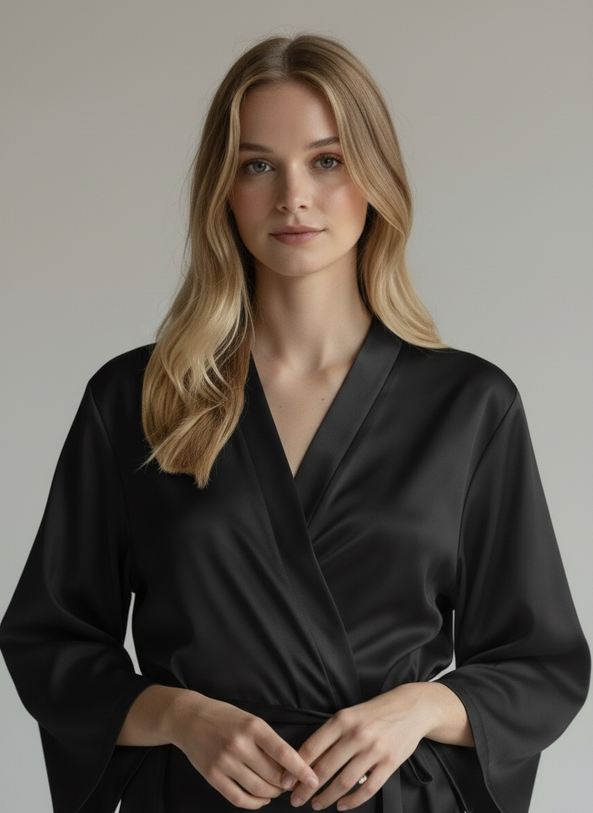 Black Satin Robe - Bride & Bridesmaid Custom Robes