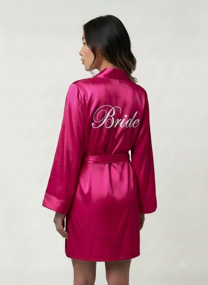 Magenta pink Satin Robe - Bride & Bridesmaid Custom Robe