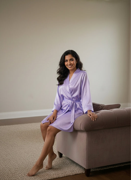 Lilac Satin Robe - Bride & Bridesmaid Custom Robe