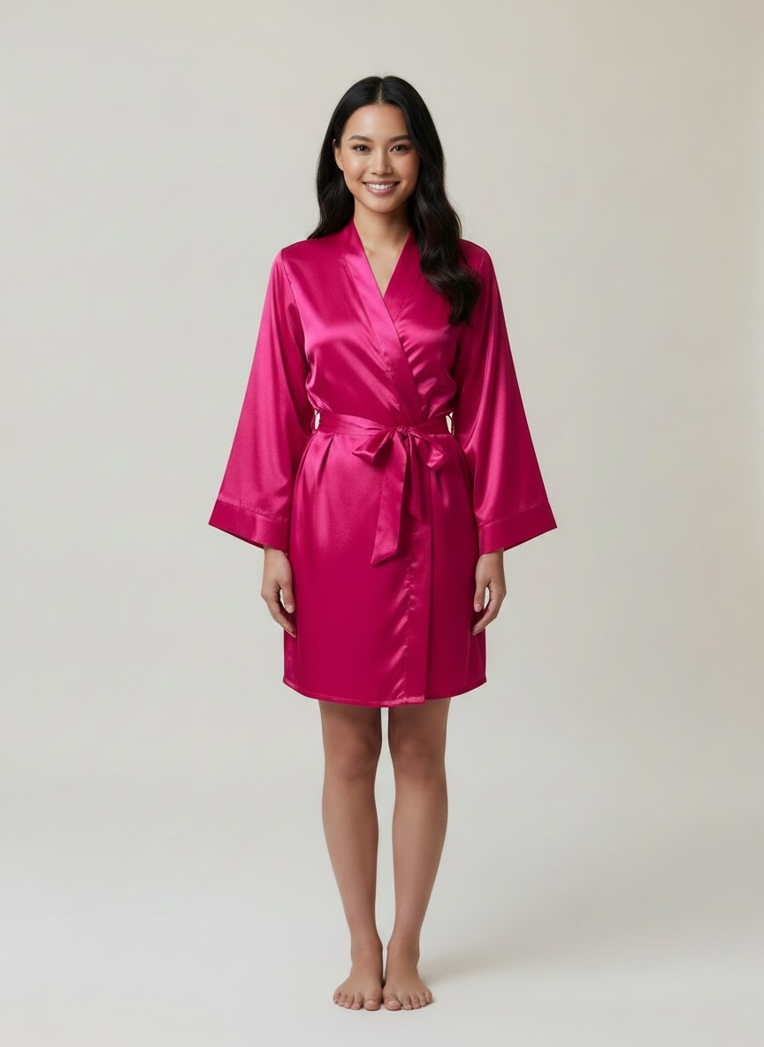Magenta pink Satin Robe - Bride & Bridesmaid Custom Robe