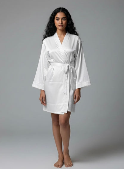 White Satin Robe - Bride & Bridesmaid Custom Robe