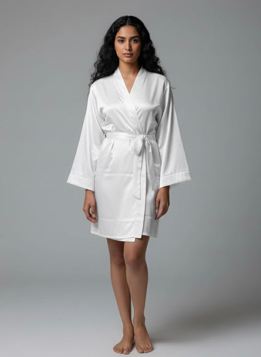 White Satin Robe - Bride & Bridesmaid Custom Robe