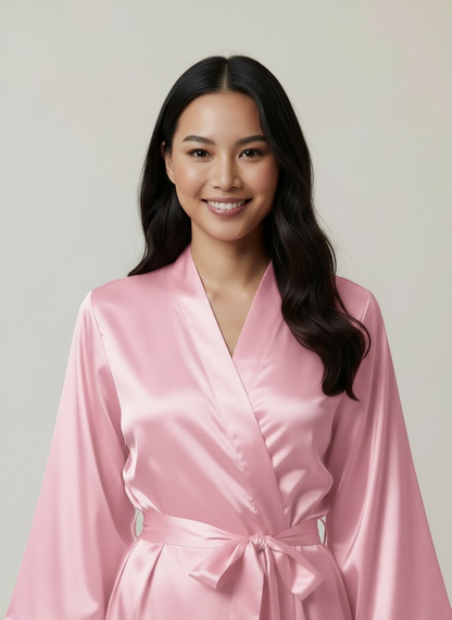 Baby Pink Satin Robe - Bride & Bridesmaid Custom Robes
