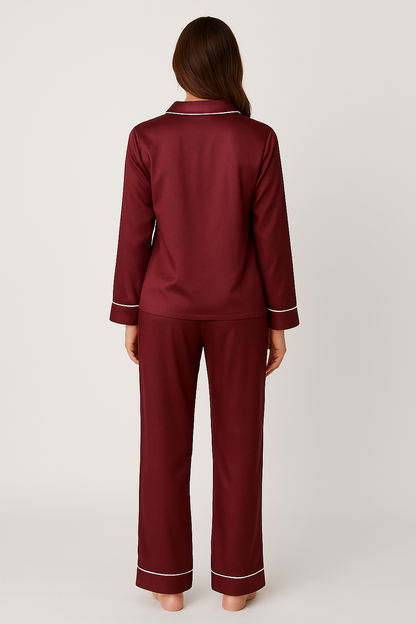 Maroon Satin Pj Set