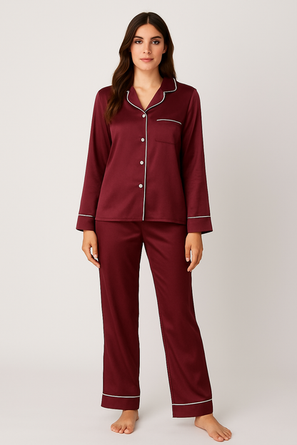 Maroon Satin Pj Set