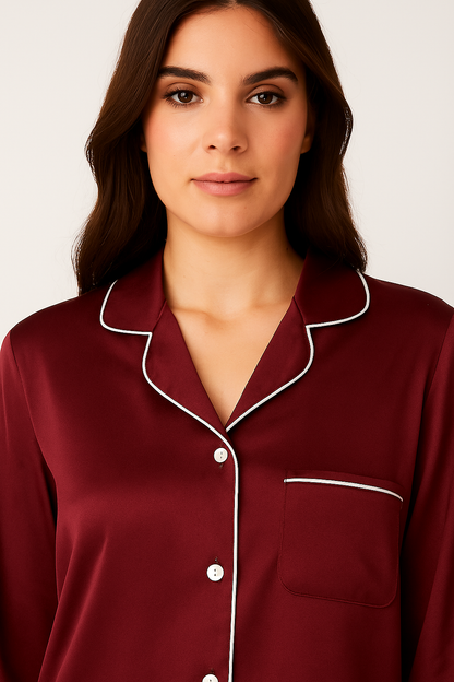 Maroon Satin Pj Set