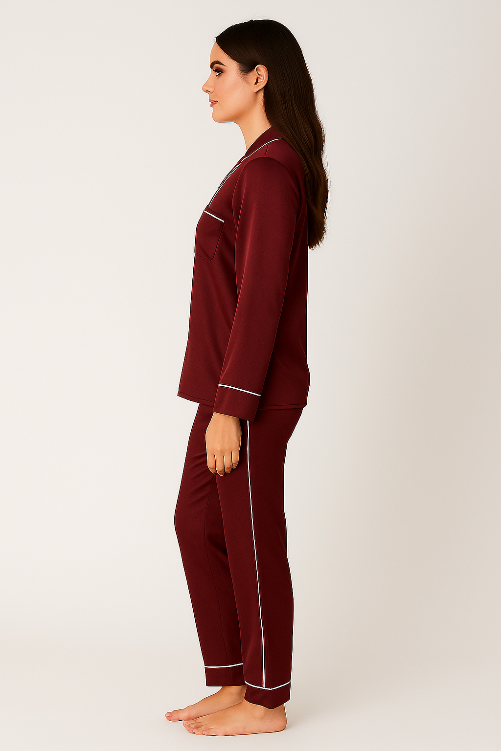 Maroon Satin Pj Set