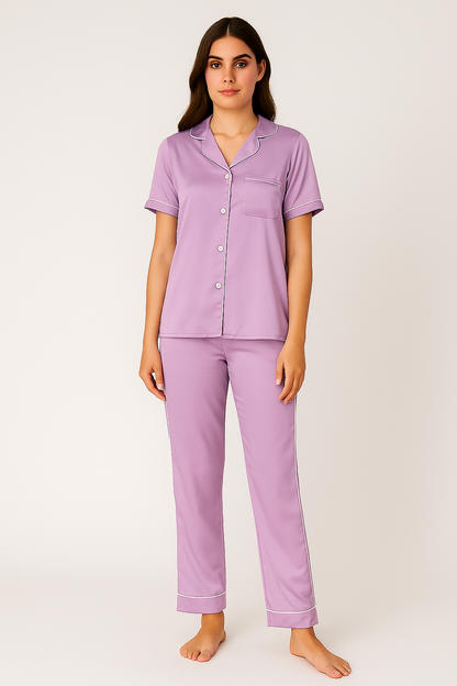 Lilac Satin Pj Set