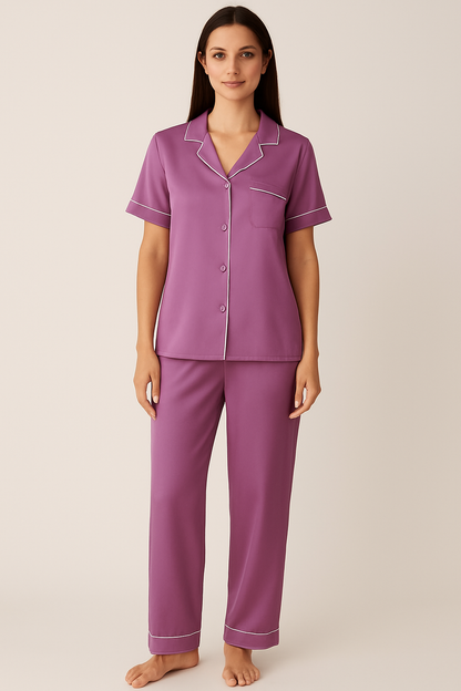 Purple Satin Pj Set