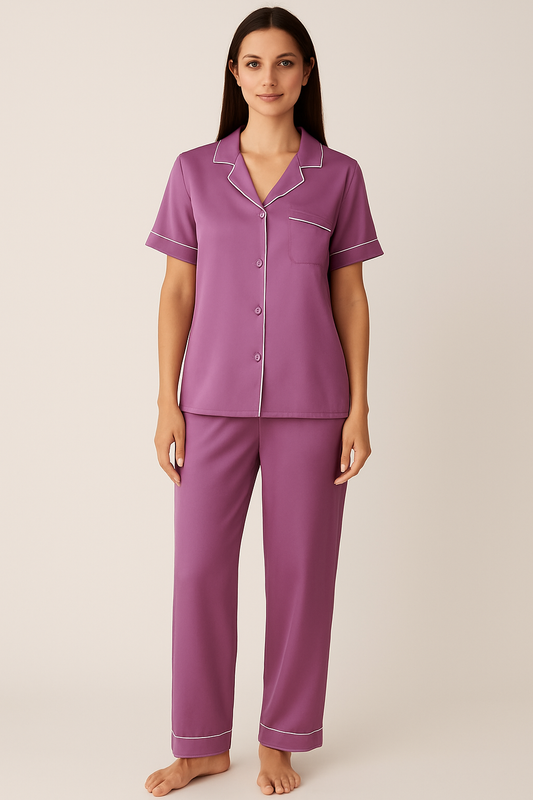 Purple Satin Pj Set