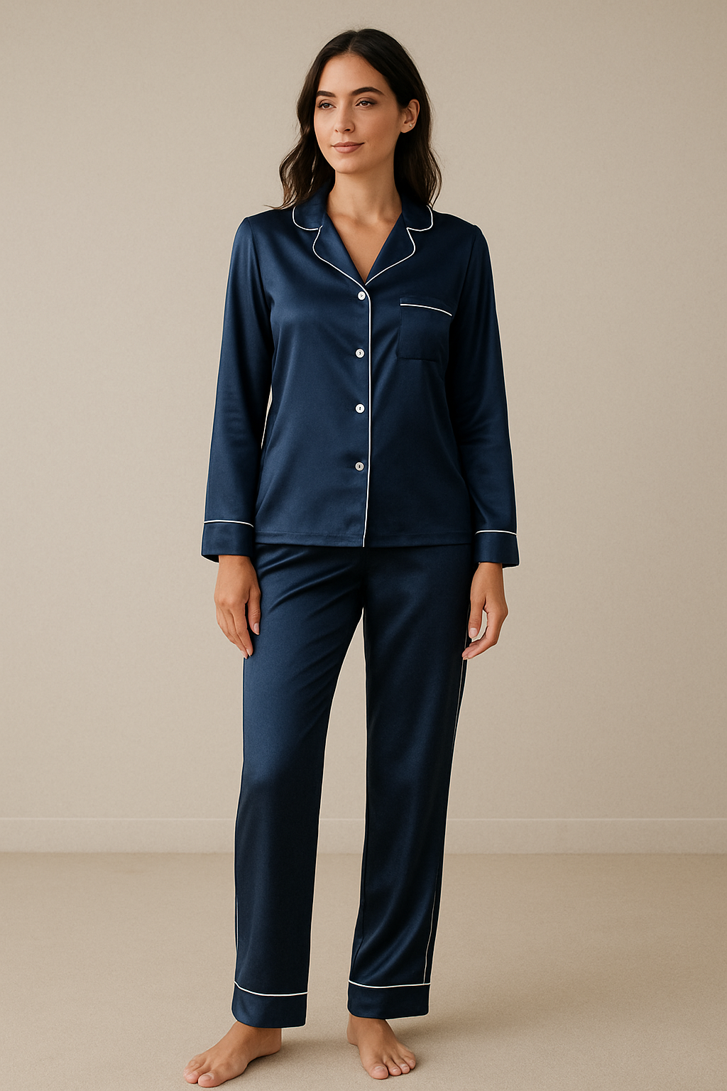 Navy Blue Satin Pj Set