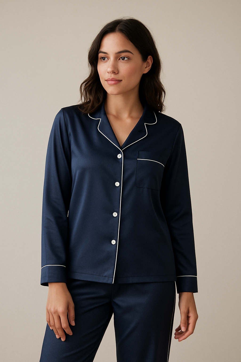 Navy Blue Satin Pj Set