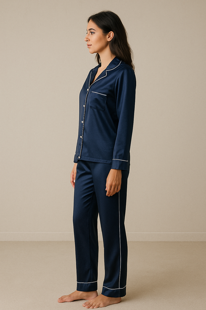 Navy Blue Satin Pj Set