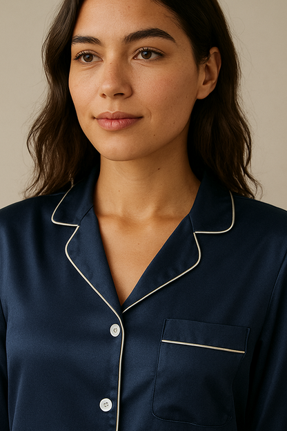 Navy Blue Satin Pj Set