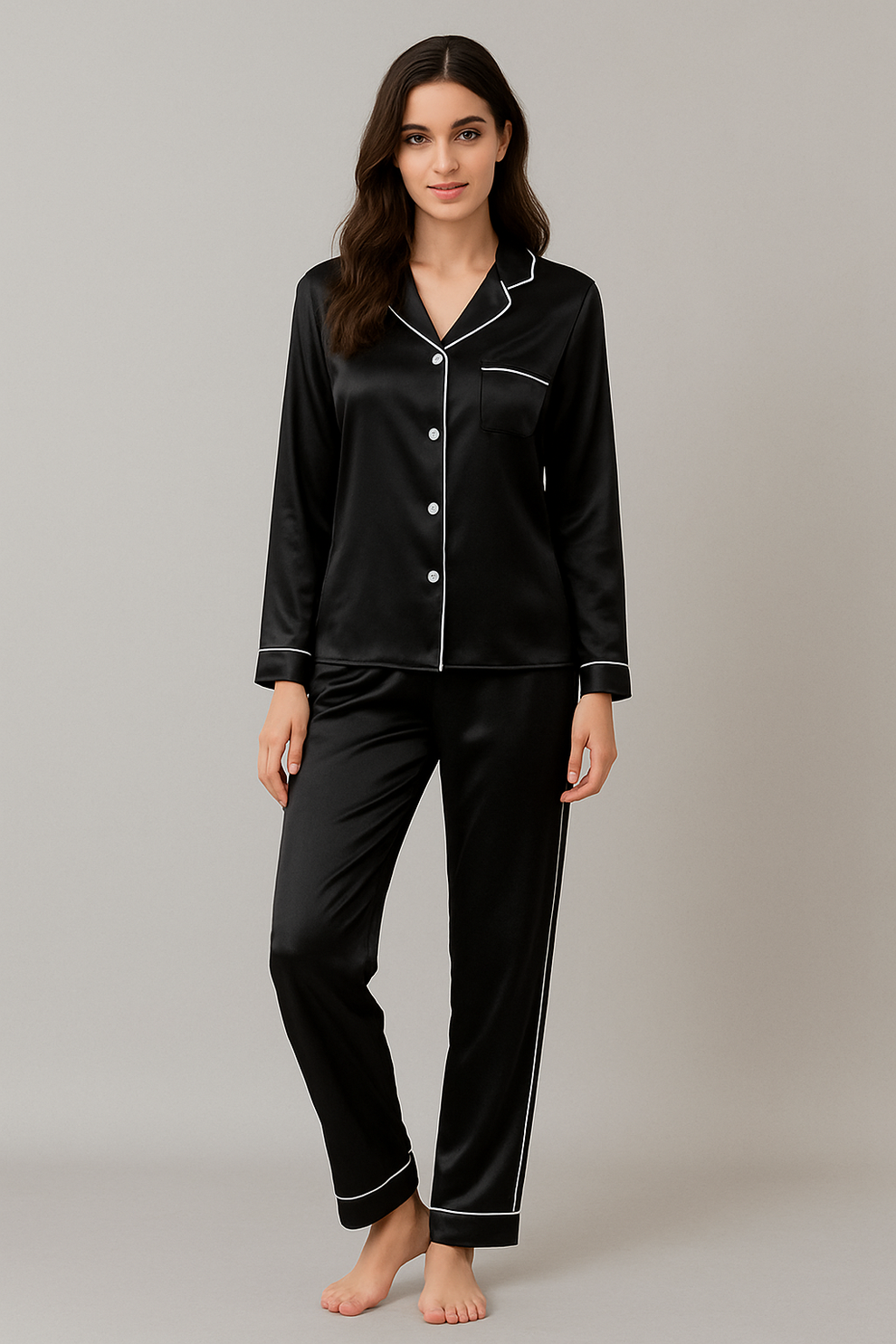 Black Satin Pj Set – The Night Suit Palace