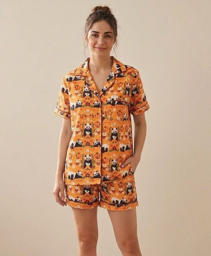 Mustard panda shorts set