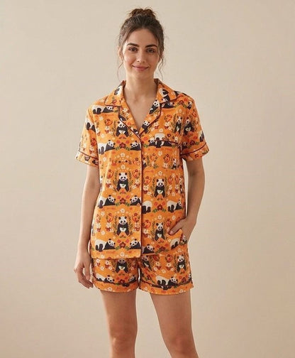 Mustard panda shorts set