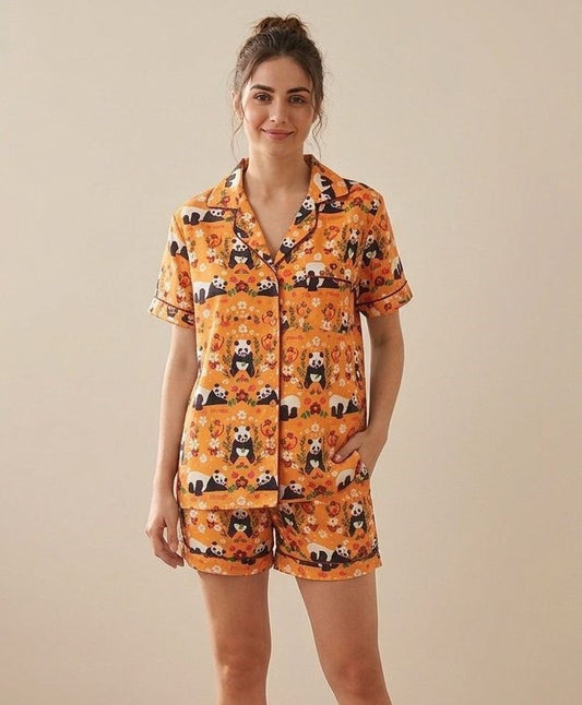 Mustard panda shorts set